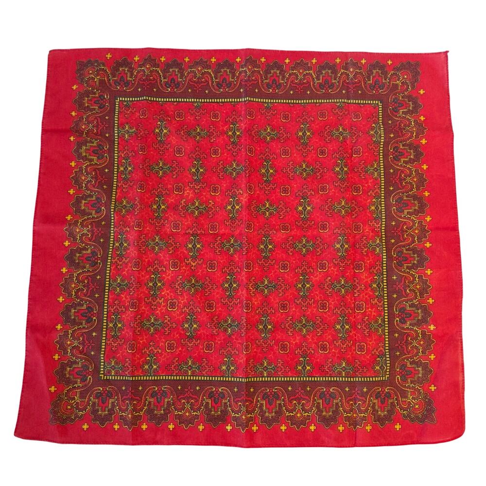 Vintage Red Bohemian Medallion Geometric Square Bandana Scarf